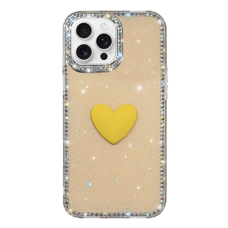 フラッシュラインストーン両面IMDラブハートiPhoneケース、iPhone 16 Pro Max用、iPhone 16 Pro用、iPhone 16 Plus用、iPhone 16用、iPhone 15 Pro Max用