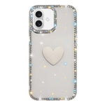 フラッシュラインストーン両面IMDラブハートiPhoneケース、iPhone 16 Pro Max用、iPhone 16 Pro用、iPhone 16 Plus用、iPhone 16用、iPhone 15 Pro Max用