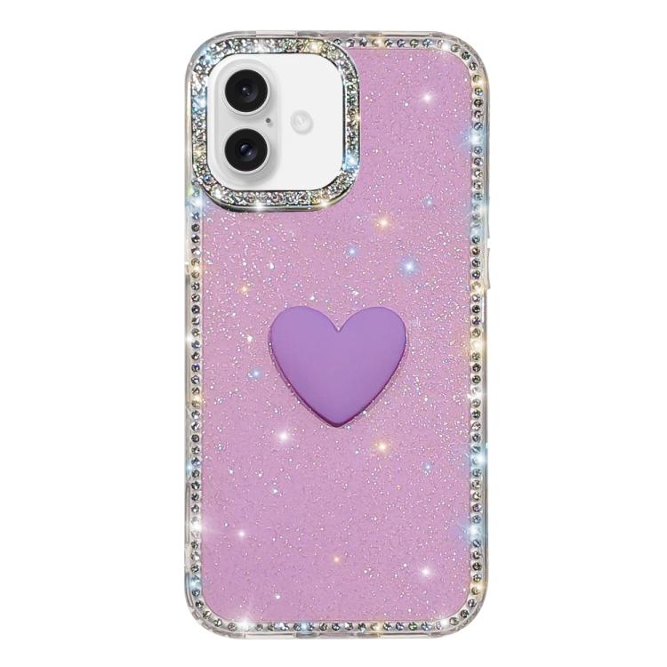 フラッシュラインストーン両面IMDラブハートiPhoneケース、iPhone 16 Pro Max用、iPhone 16 Pro用、iPhone 16 Plus用、iPhone 16用、iPhone 15 Pro Max用