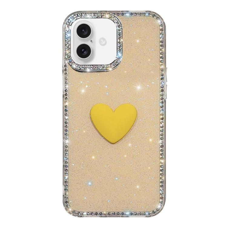 フラッシュラインストーン両面IMDラブハートiPhoneケース、iPhone 16 Pro Max用、iPhone 16 Pro用、iPhone 16 Plus用、iPhone 16用、iPhone 15 Pro Max用