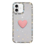 フラッシュラインストーン両面IMDラブハートiPhoneケース、iPhone 16 Pro Max用、iPhone 16 Pro用、iPhone 16 Plus用、iPhone 16用、iPhone 15 Pro Max用