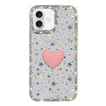 フラッシュラインストーン両面IMDラブハートiPhoneケース、iPhone 16 Pro Max用、iPhone 16 Pro用、iPhone 16 Plus用、iPhone 16用、iPhone 15 Pro Max用
