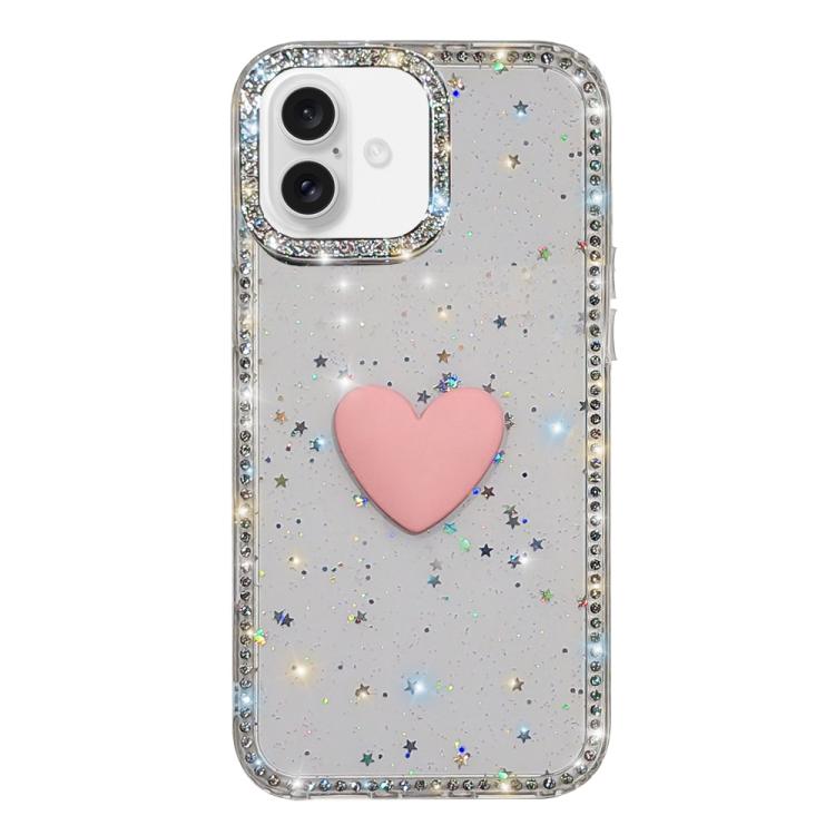 フラッシュラインストーン両面IMDラブハートiPhoneケース、iPhone 16 Pro Max用、iPhone 16 Pro用、iPhone 16 Plus用、iPhone 16用、iPhone 15 Pro Max用