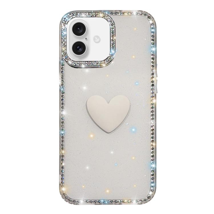 フラッシュラインストーン両面IMDラブハートiPhoneケース、iPhone 16 Pro Max用、iPhone 16 Pro用、iPhone 16 Plus用、iPhone 16用、iPhone 15 Pro Max用