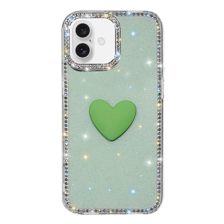 フラッシュラインストーン両面IMDラブハートiPhoneケース、iPhone 16 Pro Max用、iPhone 16 Pro用、iPhone 16 Plus用、iPhone 16用、iPhone 15 Pro Max用