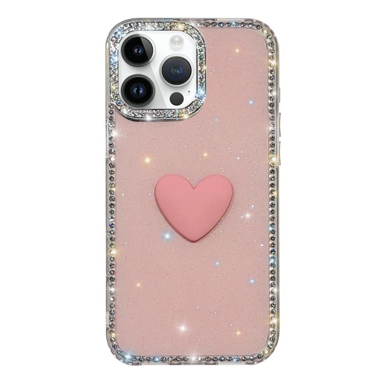 フラッシュラインストーン両面IMDラブハートiPhoneケース、iPhone 16 Pro Max用、iPhone 16 Pro用、iPhone 16 Plus用、iPhone 16用、iPhone 15 Pro Max用