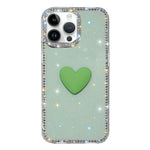 フラッシュラインストーン両面IMDラブハートiPhoneケース、iPhone 16 Pro Max用、iPhone 16 Pro用、iPhone 16 Plus用、iPhone 16用、iPhone 15 Pro Max用