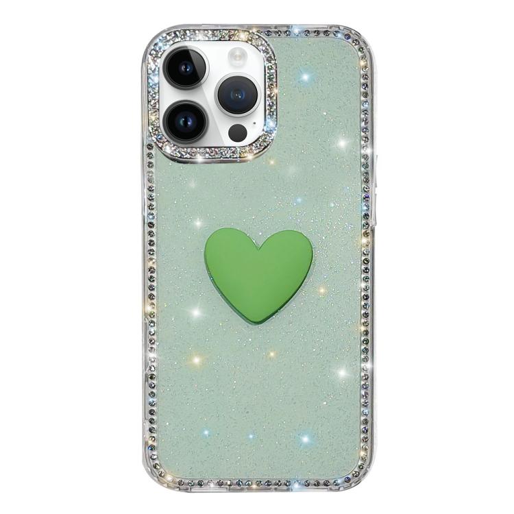 フラッシュラインストーン両面IMDラブハートiPhoneケース、iPhone 16 Pro Max用、iPhone 16 Pro用、iPhone 16 Plus用、iPhone 16用、iPhone 15 Pro Max用