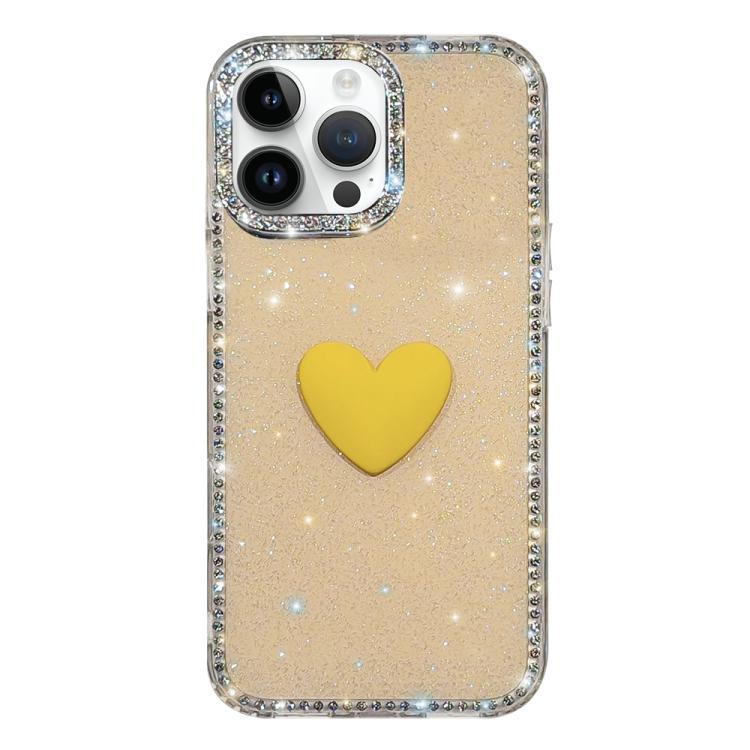 フラッシュラインストーン両面IMDラブハートiPhoneケース、iPhone 16 Pro Max用、iPhone 16 Pro用、iPhone 16 Plus用、iPhone 16用、iPhone 15 Pro Max用