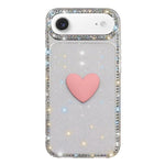 フラッシュラインストーン両面IMDラブハートiPhoneケース、iPhone 17e / 16e用、iPhone 17 Pro Max用、iPhone 17 Pro用、iPhone 17用、iPhone Air用