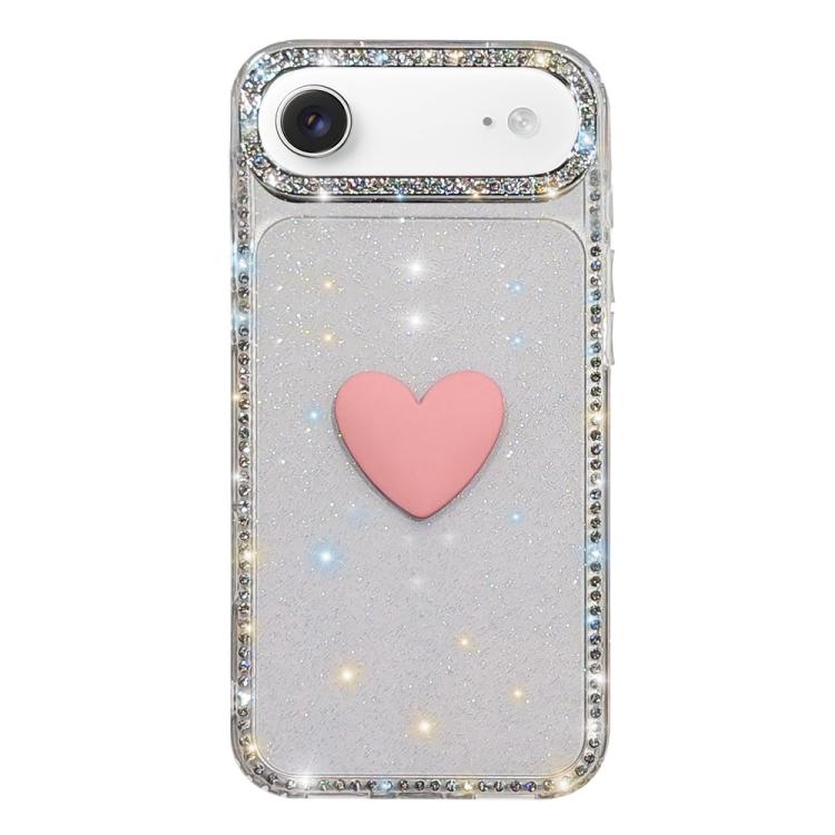 フラッシュラインストーン両面IMDラブハートiPhoneケース、iPhone 17e / 16e用、iPhone 17 Pro Max用、iPhone 17 Pro用、iPhone 17用、iPhone Air用