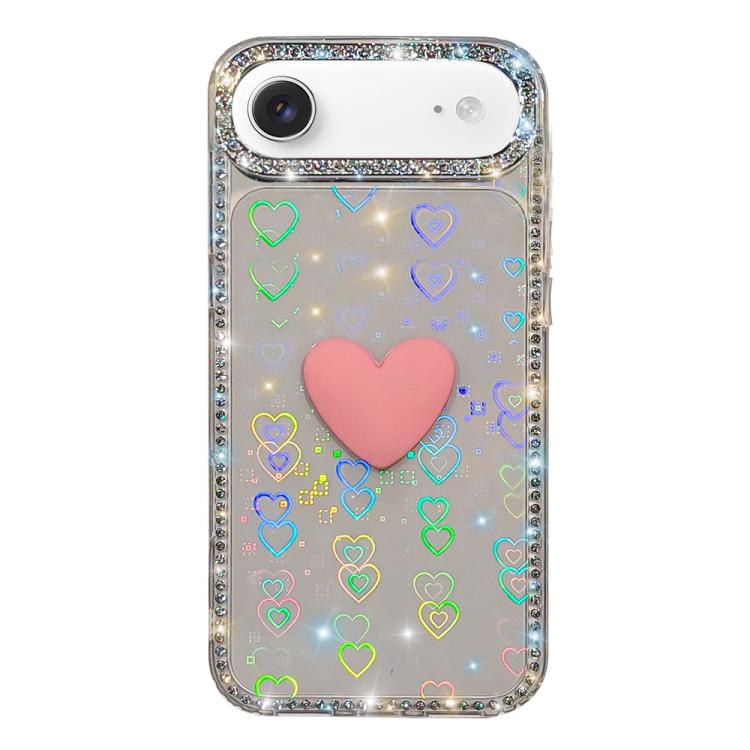 フラッシュラインストーン両面IMDラブハートiPhoneケース、iPhone 17e / 16e用、iPhone 17 Pro Max用、iPhone 17 Pro用、iPhone 17用、iPhone Air用