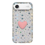フラッシュラインストーン両面IMDラブハートiPhoneケース、iPhone 17e / 16e用、iPhone 17 Pro Max用、iPhone 17 Pro用、iPhone 17用、iPhone Air用