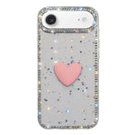 フラッシュラインストーン両面IMDラブハートiPhoneケース、iPhone 17e / 16e用、iPhone 17 Pro Max用、iPhone 17 Pro用、iPhone 17用、iPhone Air用