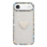 フラッシュラインストーン両面IMDラブハートiPhoneケース、iPhone 17e / 16e用、iPhone 17 Pro Max用、iPhone 17 Pro用、iPhone 17用、iPhone Air用