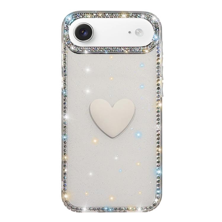 フラッシュラインストーン両面IMDラブハートiPhoneケース、iPhone 17e / 16e用、iPhone 17 Pro Max用、iPhone 17 Pro用、iPhone 17用、iPhone Air用