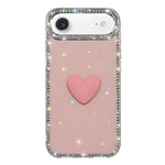 フラッシュラインストーン両面IMDラブハートiPhoneケース、iPhone 17e / 16e用、iPhone 17 Pro Max用、iPhone 17 Pro用、iPhone 17用、iPhone Air用