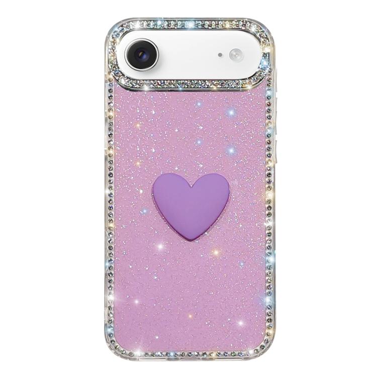 フラッシュラインストーン両面IMDラブハートiPhoneケース、iPhone 17e / 16e用、iPhone 17 Pro Max用、iPhone 17 Pro用、iPhone 17用、iPhone Air用