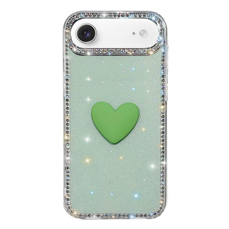 フラッシュラインストーン両面IMDラブハートiPhoneケース、iPhone 17e / 16e用、iPhone 17 Pro Max用、iPhone 17 Pro用、iPhone 17用、iPhone Air用
