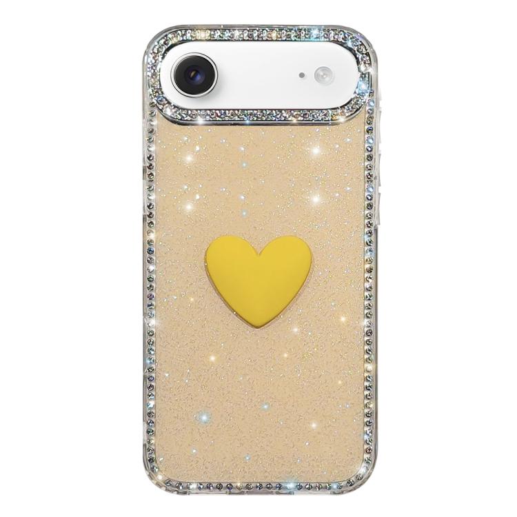 フラッシュラインストーン両面IMDラブハートiPhoneケース、iPhone 17e / 16e用、iPhone 17 Pro Max用、iPhone 17 Pro用、iPhone 17用、iPhone Air用