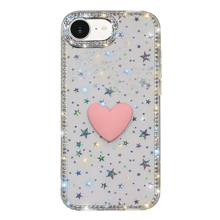 フラッシュラインストーン両面IMDラブハートiPhoneケース、iPhone 17e / 16e用、iPhone 17 Pro Max用、iPhone 17 Pro用、iPhone 17用、iPhone Air用