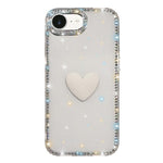 フラッシュラインストーン両面IMDラブハートiPhoneケース、iPhone 17e / 16e用、iPhone 17 Pro Max用、iPhone 17 Pro用、iPhone 17用、iPhone Air用