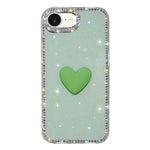 フラッシュラインストーン両面IMDラブハートiPhoneケース、iPhone 17e / 16e用、iPhone 17 Pro Max用、iPhone 17 Pro用、iPhone 17用、iPhone Air用