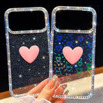 フラッシュラインストーン両面IMDラブハートiPhoneケース、iPhone 17e / 16e用、iPhone 17 Pro Max用、iPhone 17 Pro用、iPhone 17用、iPhone Air用