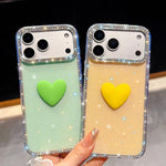 フラッシュラインストーン両面IMDラブハートiPhoneケース、iPhone 17e / 16e用、iPhone 17 Pro Max用、iPhone 17 Pro用、iPhone 17用、iPhone Air用
