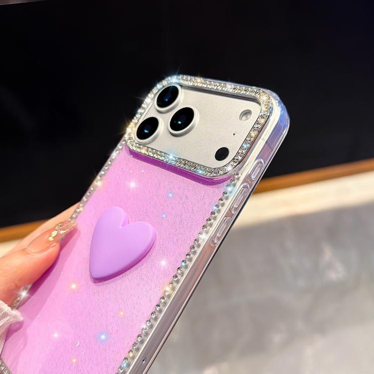 フラッシュラインストーン両面IMDラブハートiPhoneケース、iPhone 16 Pro Max用、iPhone 16 Pro用、iPhone 16 Plus用、iPhone 16用、iPhone 15 Pro Max用