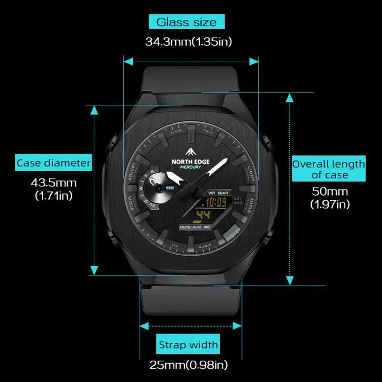 NORTH EDGE Mercury Outdoor Sports Zinc Alloy 5ATM Luminous Electronic Watch