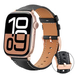 xDfind ローズゴールドバックル ブラックシャーク細粒ヴィーガンレザーウォッチバンド、Apple Watch 42 / 44 / 45 / 46 / 49mm用、Apple Watch 38 / 40 / 41 / S11 42mm用