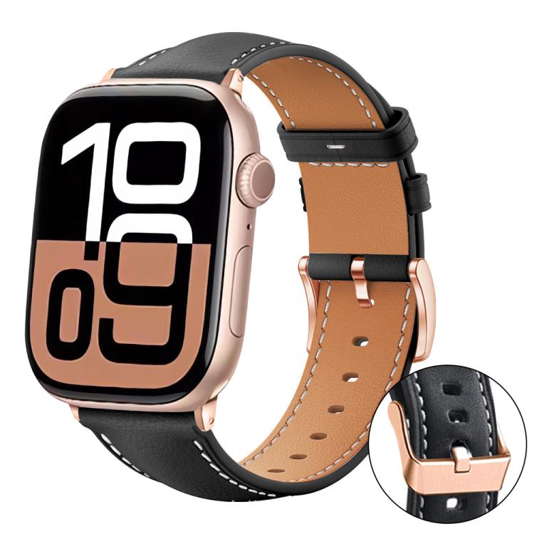 xDfind ローズゴールドバックル ブラックシャーク細粒ヴィーガンレザーウォッチバンド、Apple Watch 42 / 44 / 45 / 46 / 49mm用、Apple Watch 38 / 40 / 41 / S11 42mm用