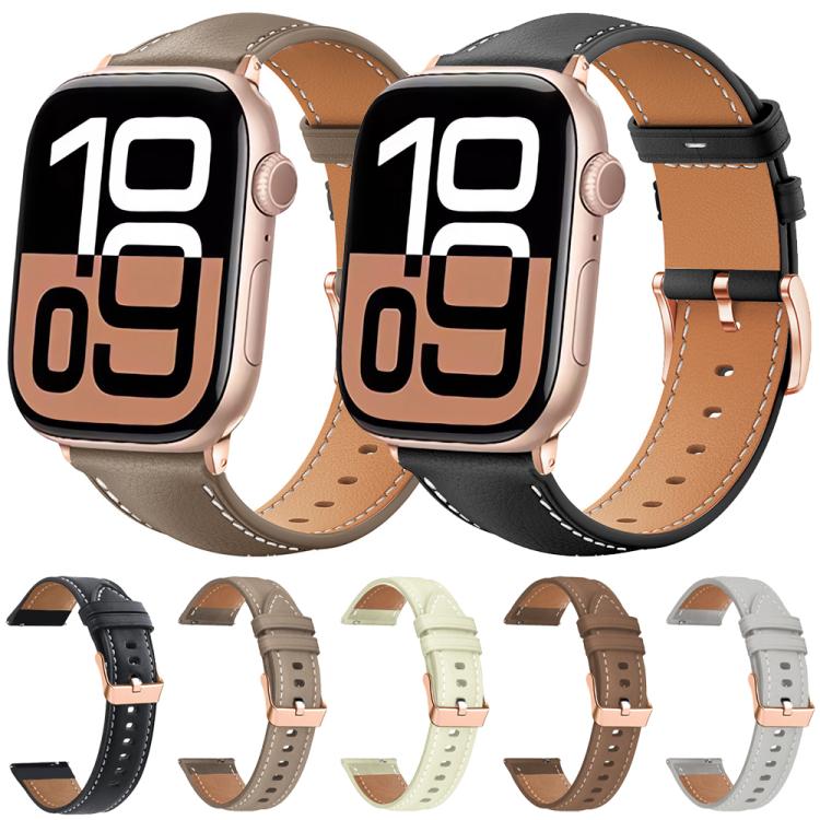 xDfind ローズゴールドバックル ブラックシャーク細粒ヴィーガンレザーウォッチバンド、Apple Watch 42 / 44 / 45 / 46 / 49mm用、Apple Watch 38 / 40 / 41 / S11 42mm用