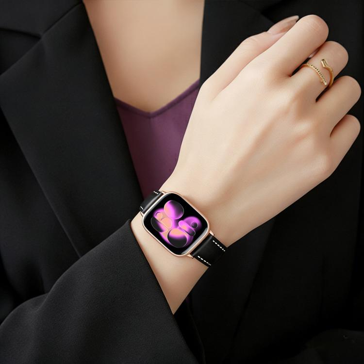 xDfind ローズゴールドバックル ブラックシャーク細粒ヴィーガンレザーウォッチバンド、Apple Watch 42 / 44 / 45 / 46 / 49mm用、Apple Watch 38 / 40 / 41 / S11 42mm用