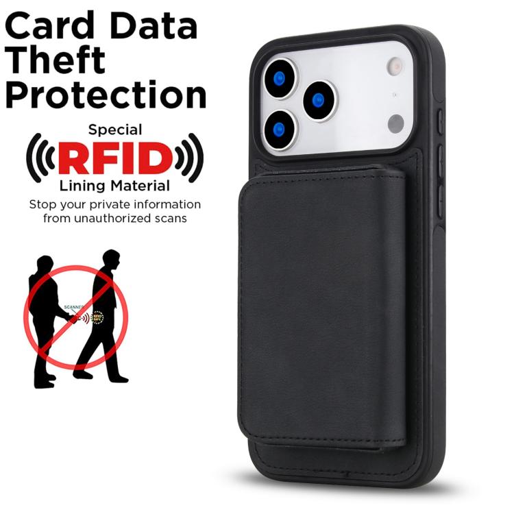 レトロフェイクレザー着脱式磁気ウォレットバッグ RFIDブロッキングスマホケース、iPhone 17 Pro Max用、iPhone 17 Pro用