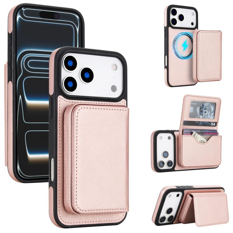 レトロフェイクレザー着脱式磁気ウォレットバッグ RFIDブロッキングスマホケース、iPhone 17 Pro Max用、iPhone 17 Pro用
