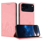 チューリップと蝶柄のマグネット式ヴィーガンレザーiPhoneケース、iPhone 17e / 16e用、iPhone 17 Pro Max用、iPhone 17 Pro用、iPhone 17用