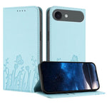 チューリップと蝶柄のマグネット式ヴィーガンレザーiPhoneケース、iPhone Air用、iPhone 16 Pro Max用、iPhone 16 Pro用、iPhone 16 Plus用
