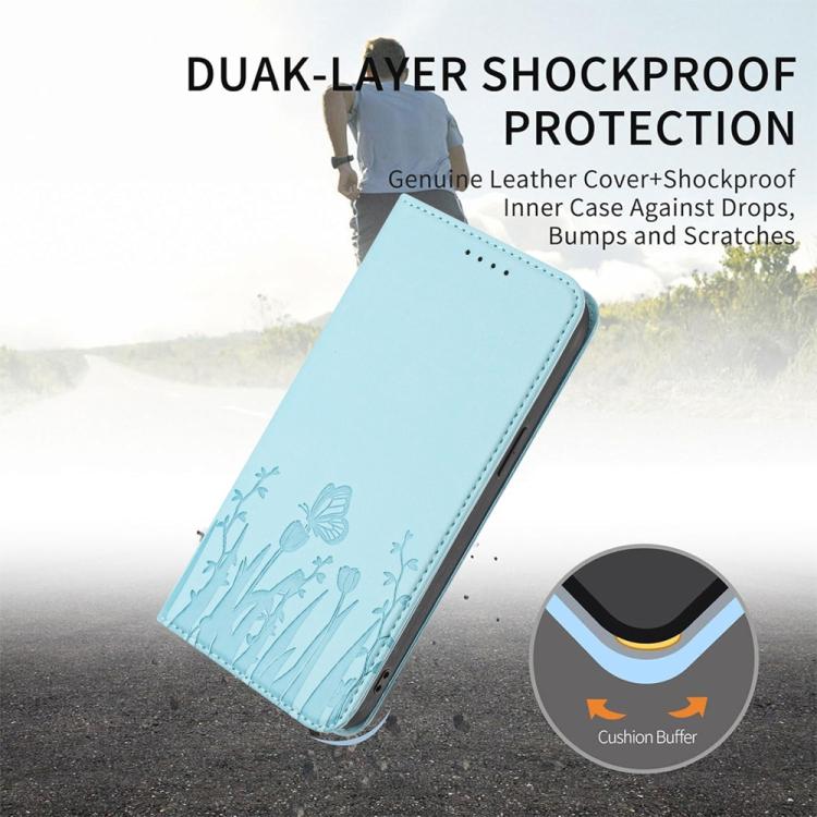 チューリップと蝶柄のマグネット式ヴィーガンレザーiPhoneケース、iPhone Air用、iPhone 16 Pro Max用、iPhone 16 Pro用、iPhone 16 Plus用