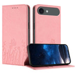 チューリップと蝶柄のマグネット式ヴィーガンレザーiPhoneケース、iPhone Air用、iPhone 16 Pro Max用、iPhone 16 Pro用、iPhone 16 Plus用