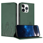 チューリップと蝶柄のマグネット式ヴィーガンレザーiPhoneケース、iPhone Air用、iPhone 16 Pro Max用、iPhone 16 Pro用、iPhone 16 Plus用