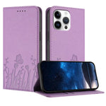 チューリップと蝶柄のマグネット式ヴィーガンレザーiPhoneケース、iPhone Air用、iPhone 16 Pro Max用、iPhone 16 Pro用、iPhone 16 Plus用