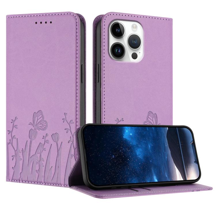 チューリップと蝶柄のマグネット式ヴィーガンレザーiPhoneケース、iPhone Air用、iPhone 16 Pro Max用、iPhone 16 Pro用、iPhone 16 Plus用