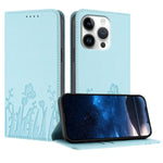 チューリップと蝶柄のマグネット式ヴィーガンレザーiPhoneケース、iPhone Air用、iPhone 16 Pro Max用、iPhone 16 Pro用、iPhone 16 Plus用