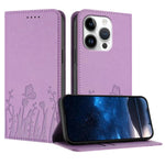 チューリップと蝶柄のマグネット式ヴィーガンレザーiPhoneケース、iPhone Air用、iPhone 16 Pro Max用、iPhone 16 Pro用、iPhone 16 Plus用