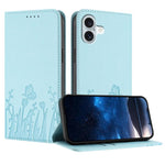 チューリップと蝶柄のマグネット式ヴィーガンレザーiPhoneケース、iPhone Air用、iPhone 16 Pro Max用、iPhone 16 Pro用、iPhone 16 Plus用