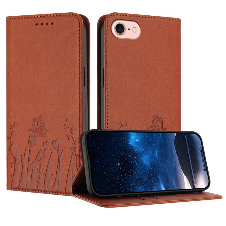 Tulips Butterfly Pattern Magnetic Vegan Leather Phone Case, For iPhone 14 Pro Max, For iPhone SE 2022 / SE 2020 / 7 / 8, For iPhone 13 Pro Max, For iPhone 13 Pro