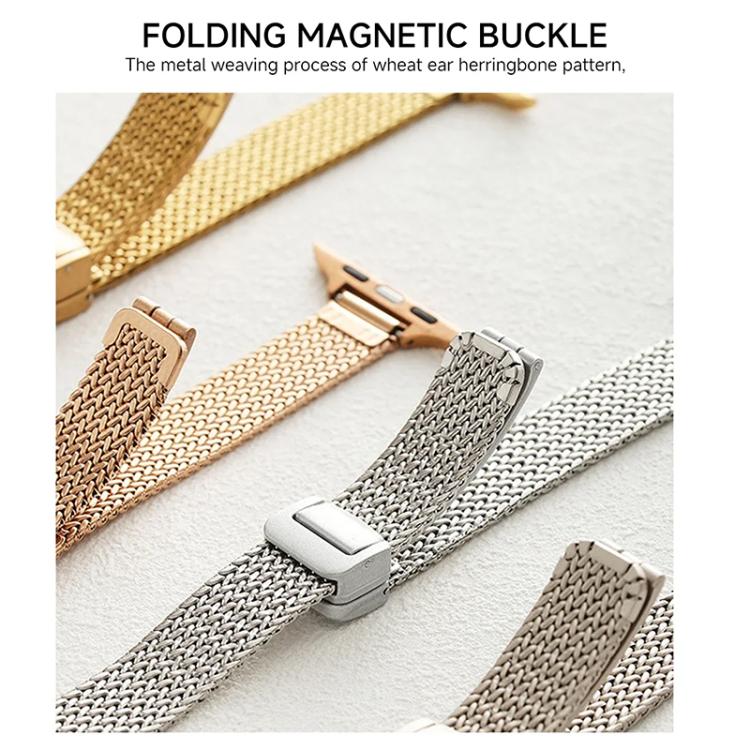 xDfind 小麦の穂 磁気バックル ステンレススチール製ウォッチバンド、Apple Watch 42 / 44 / 45 / 46 / 49mm用、Apple Watch 38 / 40 / 41 / S10 42mm用