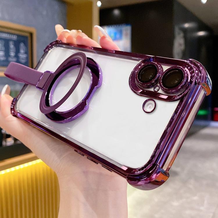クリスタルシールドリングホルダー TPU＋アクリルマグネット式iPhoneケース、iPhone 16 Plus用、iPhone 16用、iPhone 15 Pro Max用、iPhone 15 Pro用、iPhone 15 Plus用、iPhone 15用